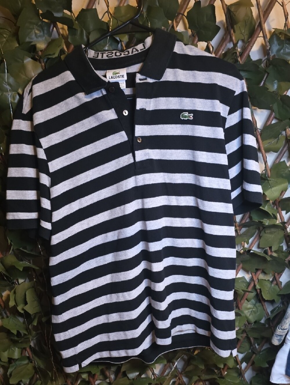 Lacoste Black and Gray Striped Polo Shirt